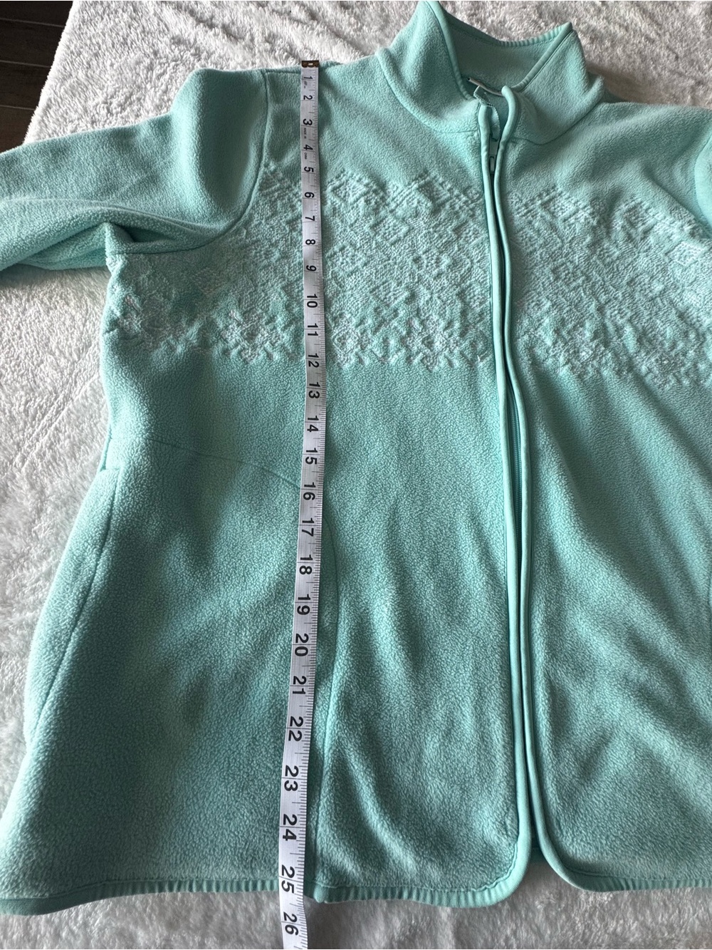 croft & barrow Aqua Fleece Zip Jacket with White Snowflake Embroidery - Picture 7 of 8